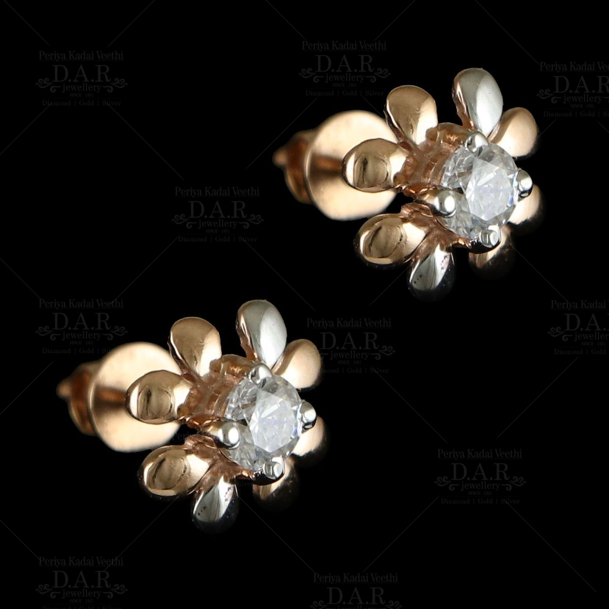 14k Rose Gold Floating Heart Cut Diamond Stud Earrings