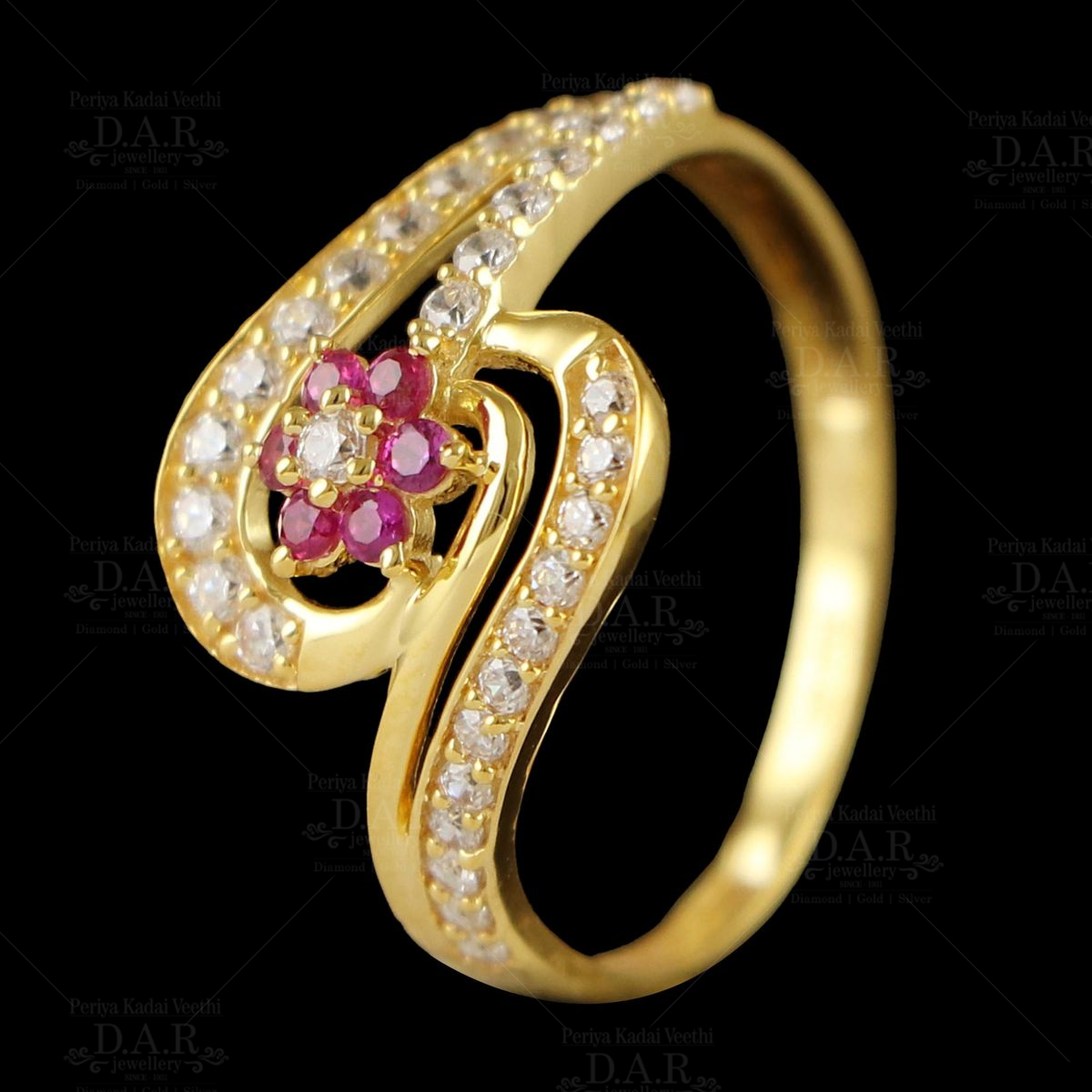 Gold tone pink-green-white ad south indian vanki finger ring dj-44605 –  dreamjwell