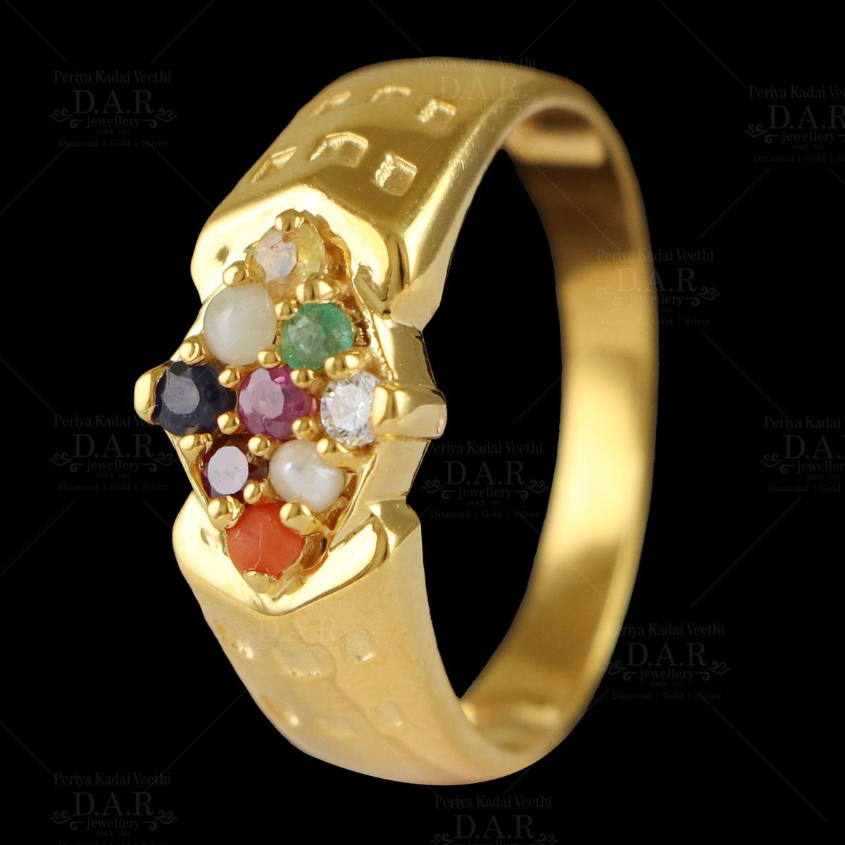 Buy Men's Gold plated Navaratna Finger Ring Online|Kollam Supreme