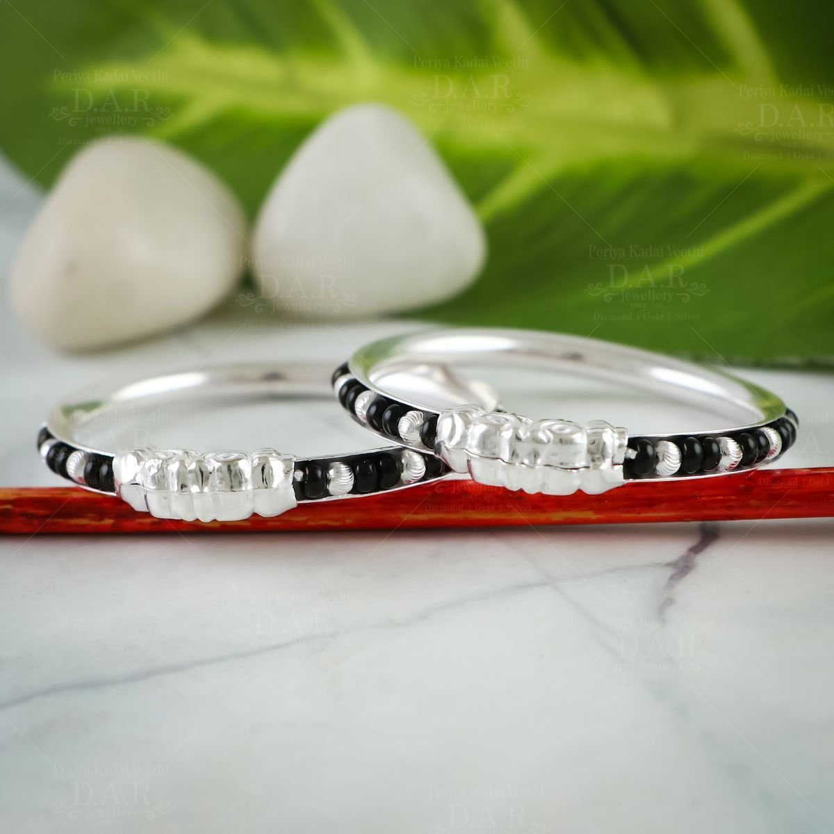Enhance Your Beauty with Mesmerizing Silver Black Beads Bangle Symbolizing Hope and Positivity www.darjewellery