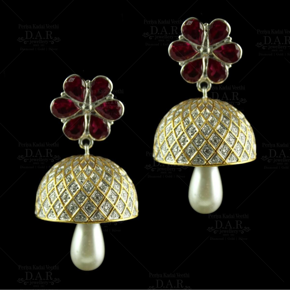 Red stone Hanging jhumka earrings – RangRasiya – By Shailaja