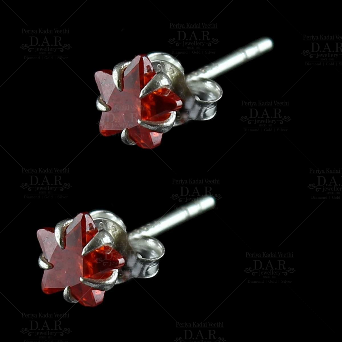 RHODIUM PLATED ROUND SHAPED WITH RED STONE STUD EARRING – E2O Fashion
