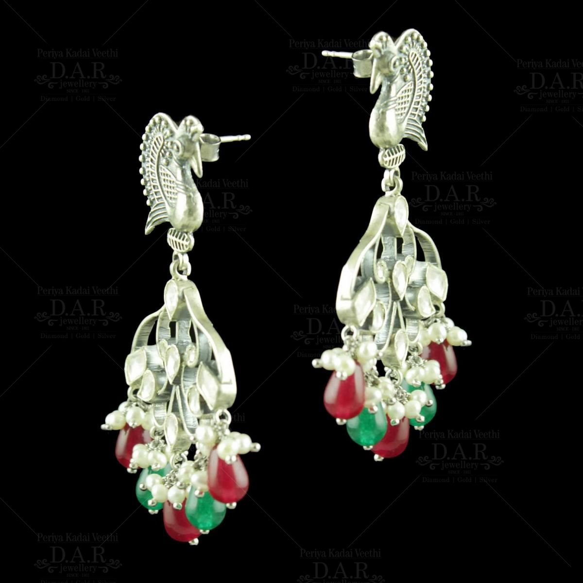 Red and Green Kemp Stone Round Traditional Temple Jewellery Earring Studs  Earrings