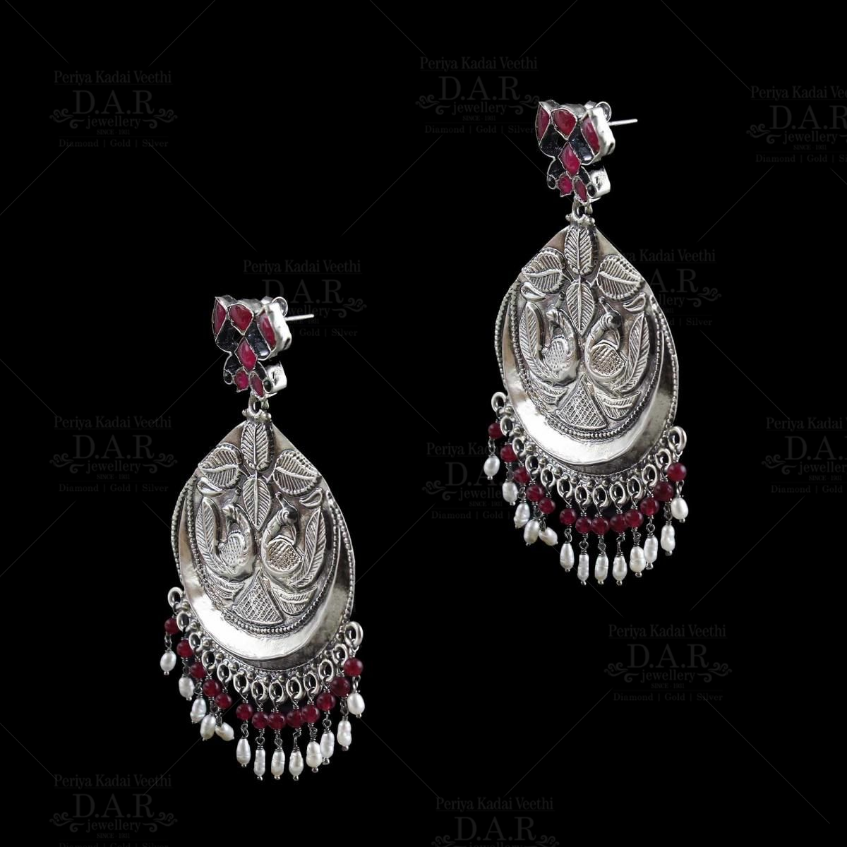 Oxidized Silver Hoop Earrings for Saree | FashionCrab.com