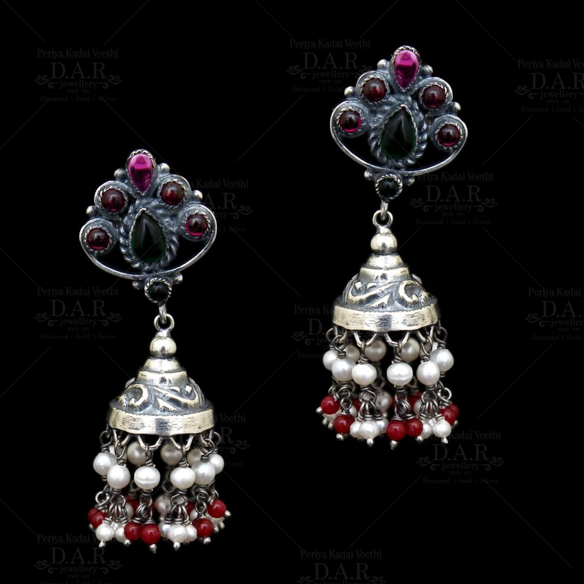 Women's Oxidized Jhumka Earrings in Silver | Oxidized Jhumka Set -  Karmaplace