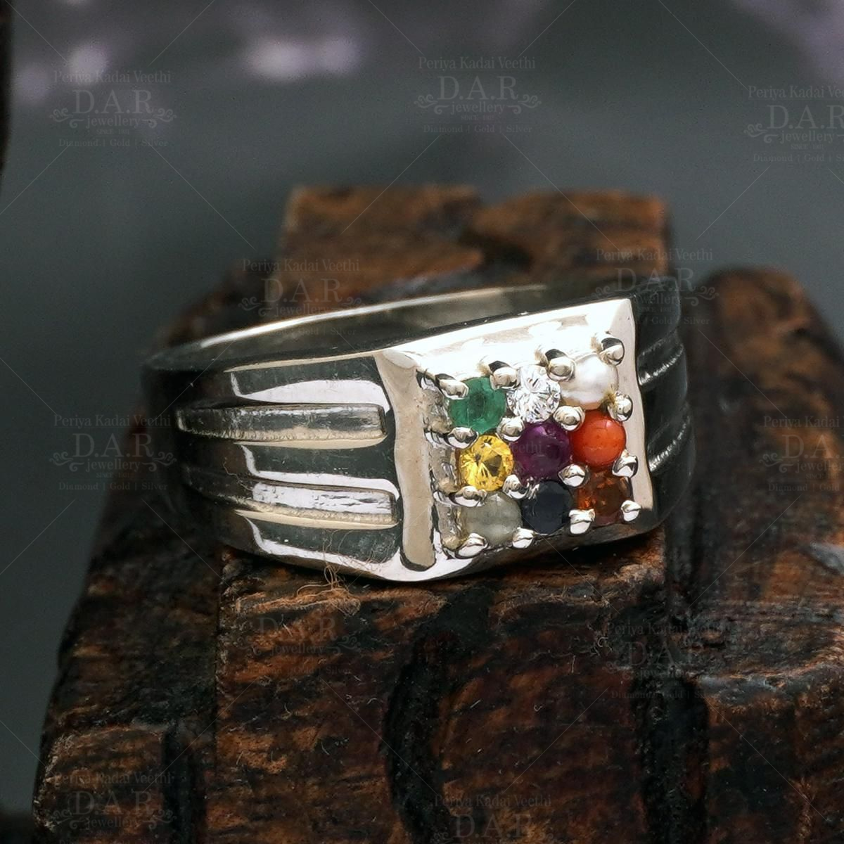 Excellent Gold Plated Navaratna Ring Made With Pure Silver - Gleam Jewels